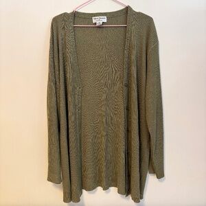 Rena Rowan Long Sleeve Ribbed Button Down Cardigan Sweater Army Green Size 2X